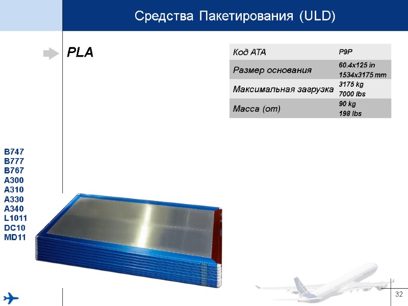 32 B747 B777 B767 A300 A310 A330 A340 L1011 DC10 MD11 PLA